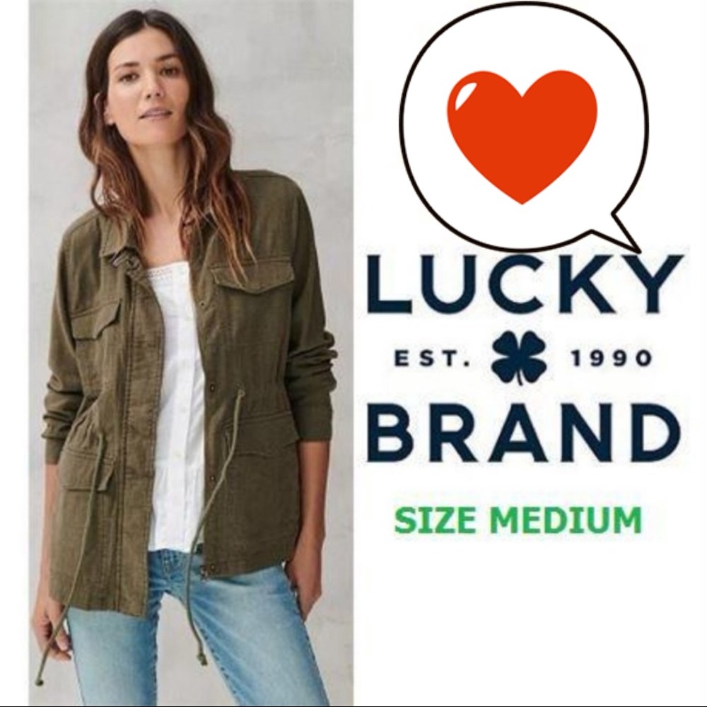 Lucky Brand Womens Green Linen Spring Kylie Jenner Style Jacket Size Medium